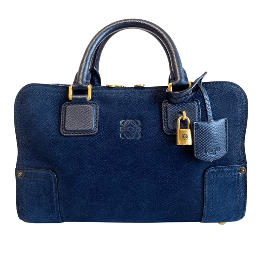 LOEWE Amazona 23 Navy Denim Suede Handbag, in , Sold by HIVE PRELOVED - Handle Bags, ,