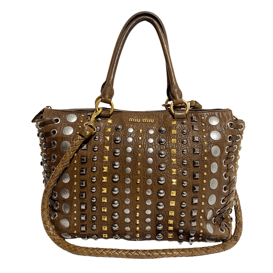 MIU MIU Vintage Studs Brown Tote Bag, in , Sold by HIVE PRELOVED - Shoulder Bags, Totes,