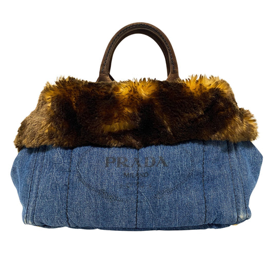 PRADA Denim Large Canapa Fur Tote Bag, in , Sold by HIVE PRELOVED - Totes, ,