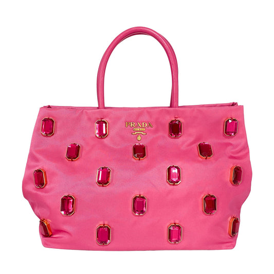 PRADA Prada Pink Bejewled Rhinestone Small Collapsible Tote Bag, in , Sold by HIVE PRELOVED - Totes, ,