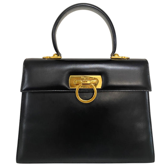 SALVATORE FERRAGAMO Gancini Black Leather Top Handle bag, in , Sold by HIVE PRELOVED - Handle Bags, ,