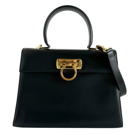 SALVATORE FERRAGAMO Gancini Black Leather Top Handle Handbag, in , Sold by HIVE PRELOVED - Handle Bags, ,