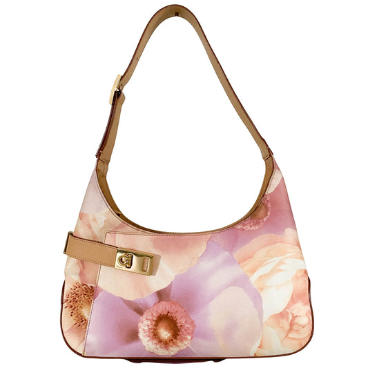 SALVATORE FERRAGAMO Gancini Hobo Hand Bag Leather Satin Pink Flower, in , Sold by HIVE PRELOVED - Shoulder Bags, ,