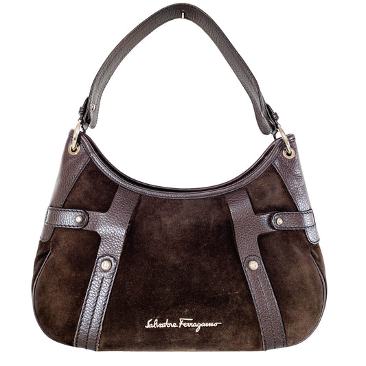 SALVATORE FERRAGAMO Suede Brown Shoulder Bag, in , Sold by HIVE PRELOVED - Shoulder Bags, ,